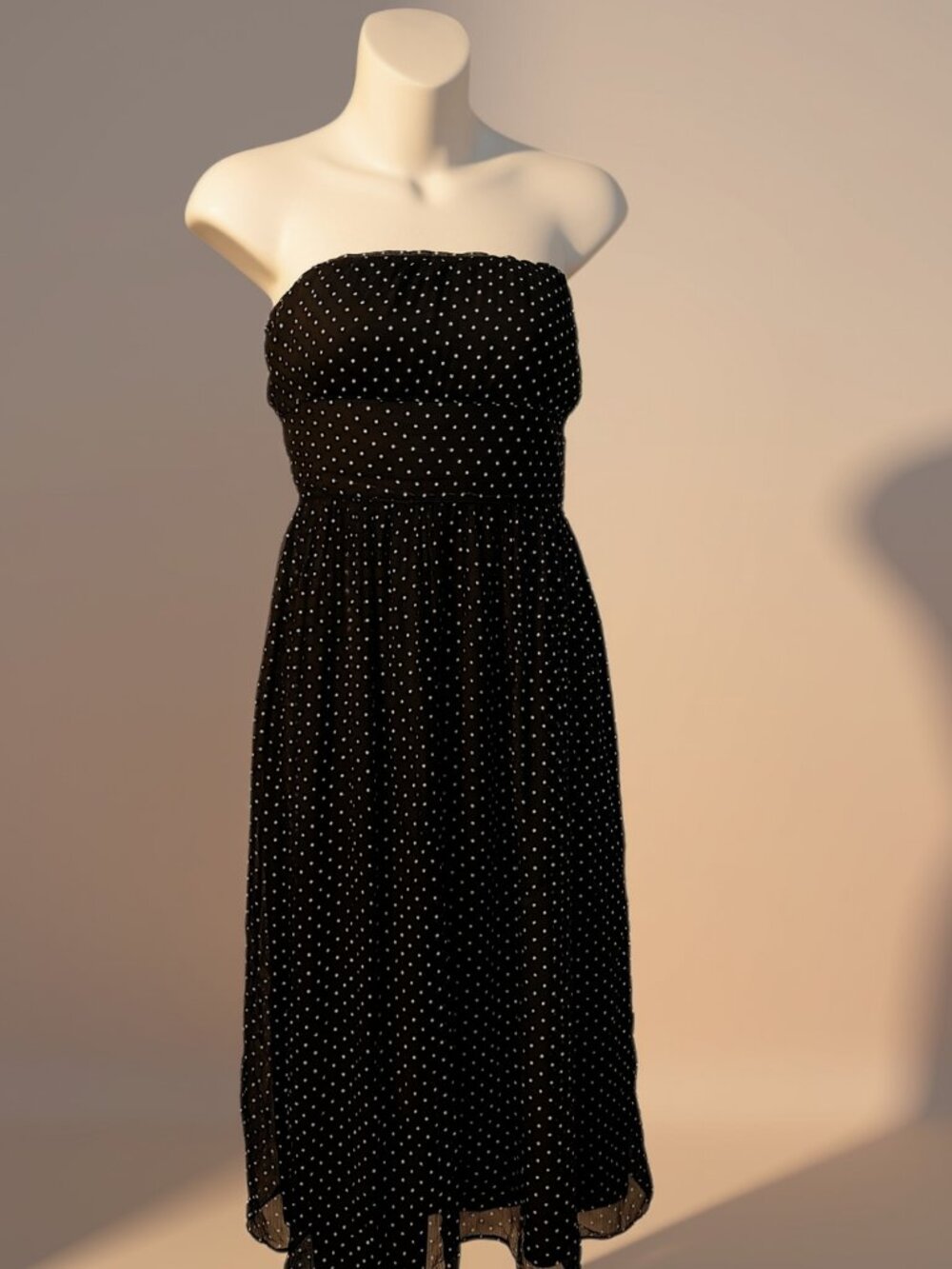 J.Crew Strapless 100% Silk Polka Dot Midi Dress, Size 6
